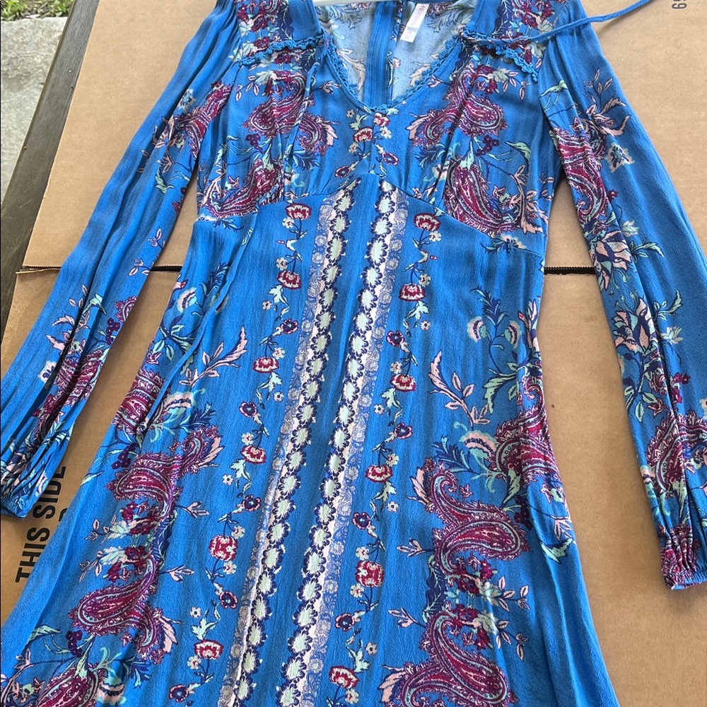 Xhilaration Bright Blue Floral Long-Sleeve Maxi Dress